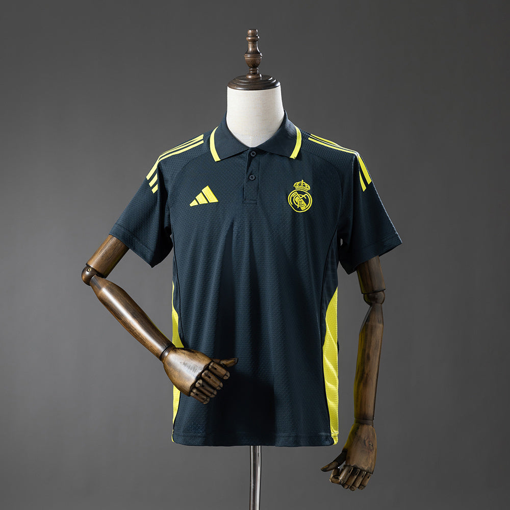 Real Madrid 2025/26 Polo Gris Oscuro y Amarillo