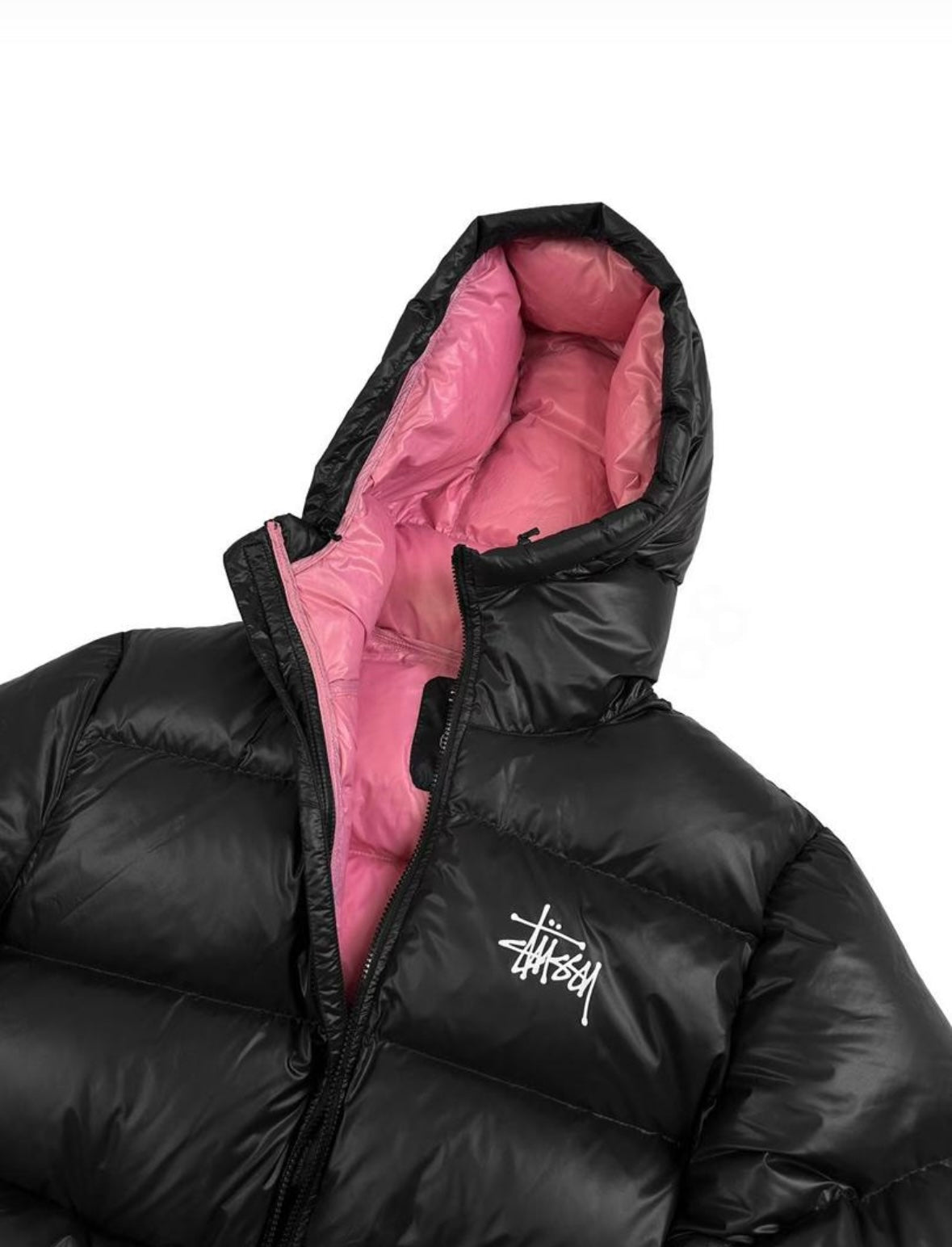 Chaqueta Stussy negra y rosa