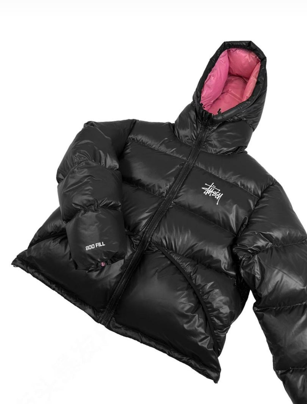 Chaqueta Stussy negra y rosa