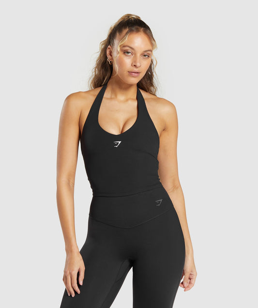 Top Halter Neck Cami negro mujer